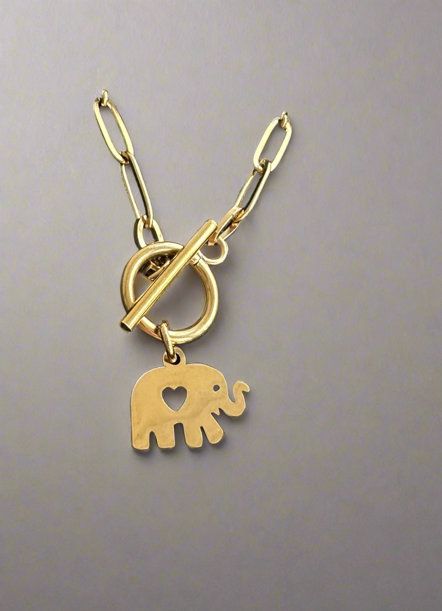 Elephant charm on toggle clasp