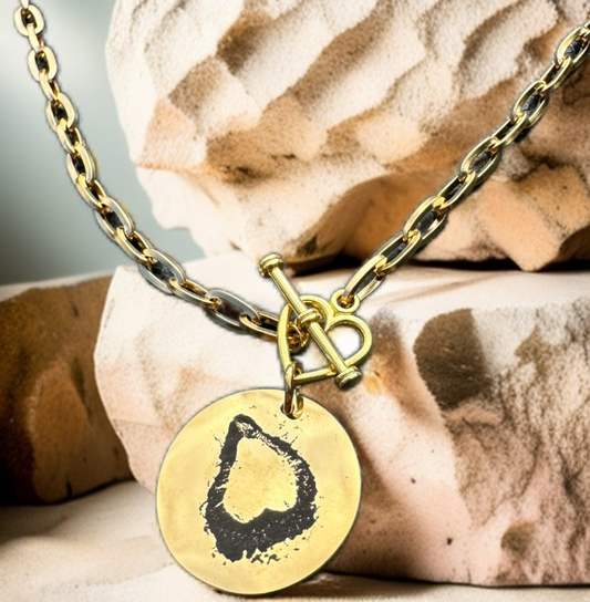 Double sided kiss and foot print on heart toggle clasp
