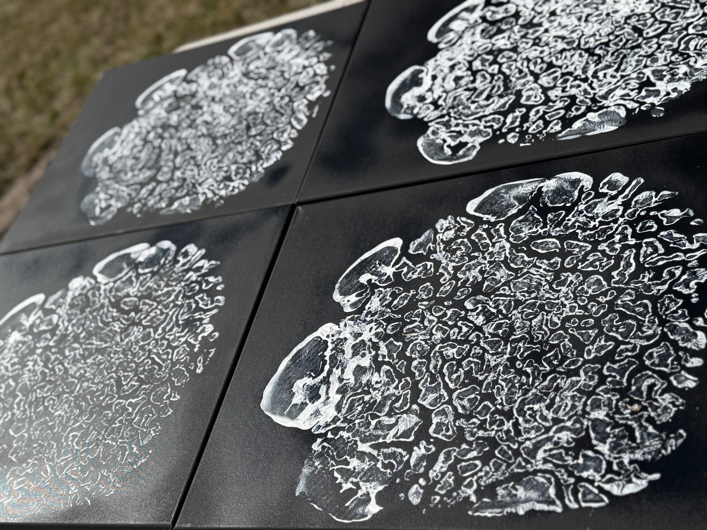 Black canvas white foot print